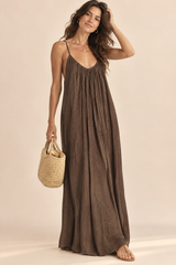 Vestido largo fluido con espalda descubierta Marrón