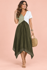 Vestido midi asimétrico verde con escote en V