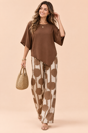 Ensemble pantalon marron à pois | Vue de face | Lounelle Paris