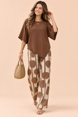 Conjunto marrón de pantalón con lunares