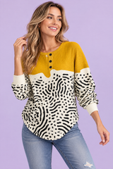 Top mostaza estampado de punto gofrado
