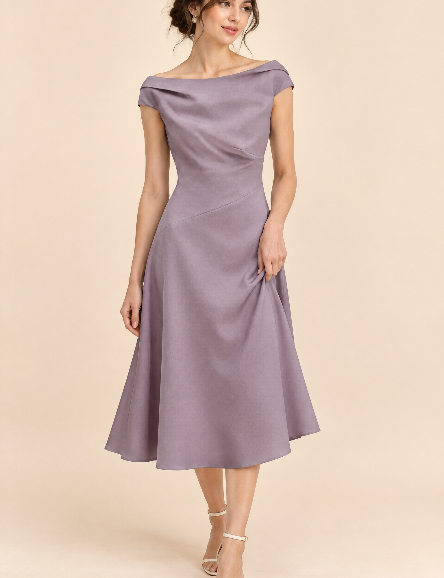 Robe trapèze violet jacinthe midi | Vue de face | Lounelle Paris