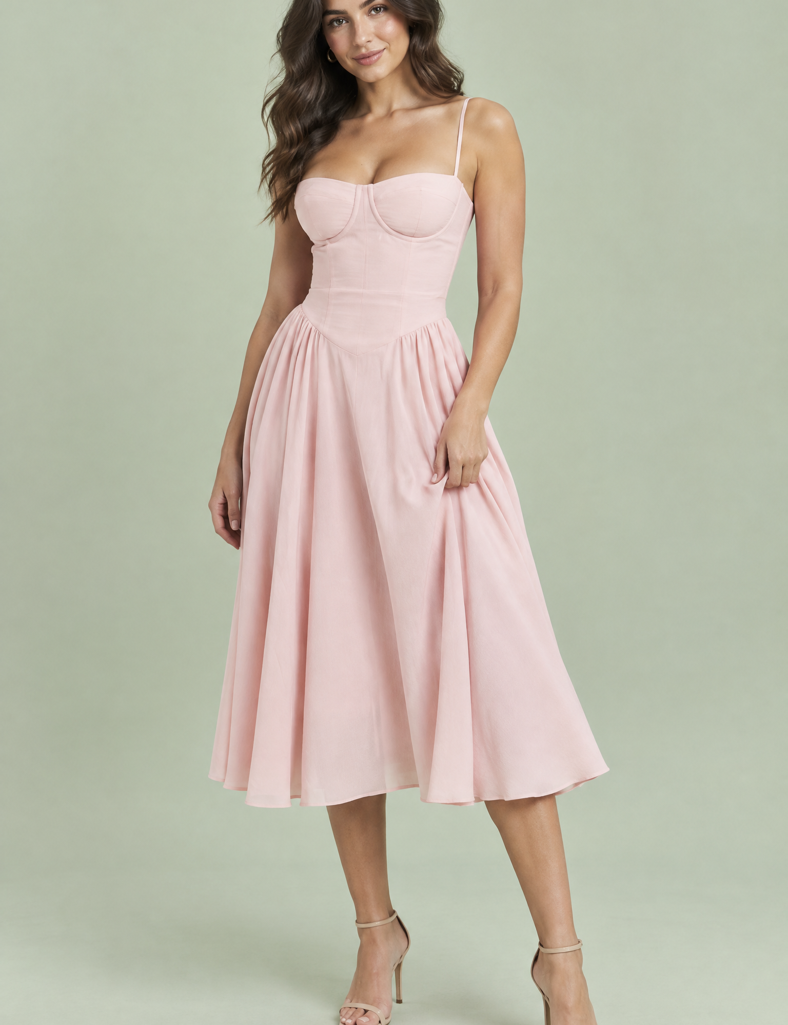 Robe bustier midi rose | Vue de face | Lounelle Paris