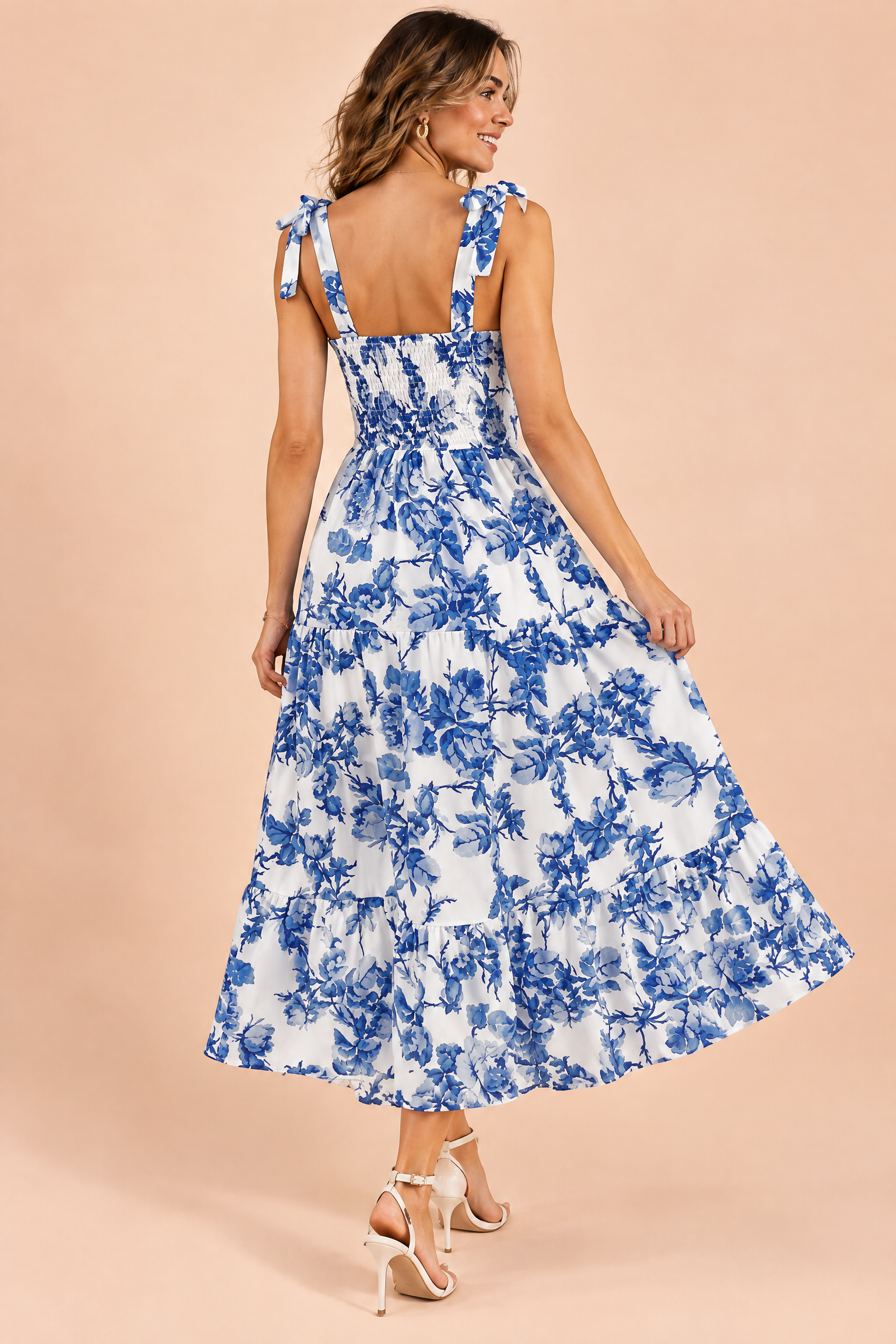 Robe longue bleue à volants | Vue de dos | Lounelle Paris