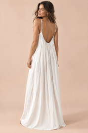 Robe longue fluide dos nu blanc cassé | Vue de dos | Lounelle Paris