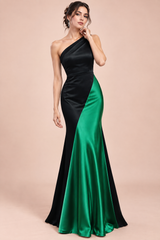 Vestido negro y verde de un hombro