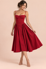 Vestido midi rojo tipo bustier