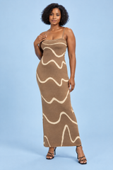 Vestido de rayas caqui con espalda descubierta