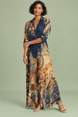 Vestido camisero midi estampado azul marino