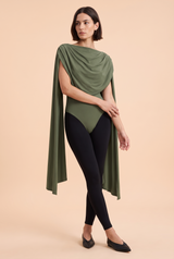 Body verde oliva ajustado y fruncido con cuello drapeado