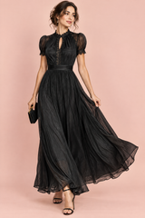 Vestido largo plisado negro