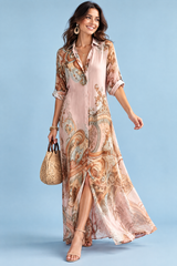 Vestido camisero midi estampado rosa