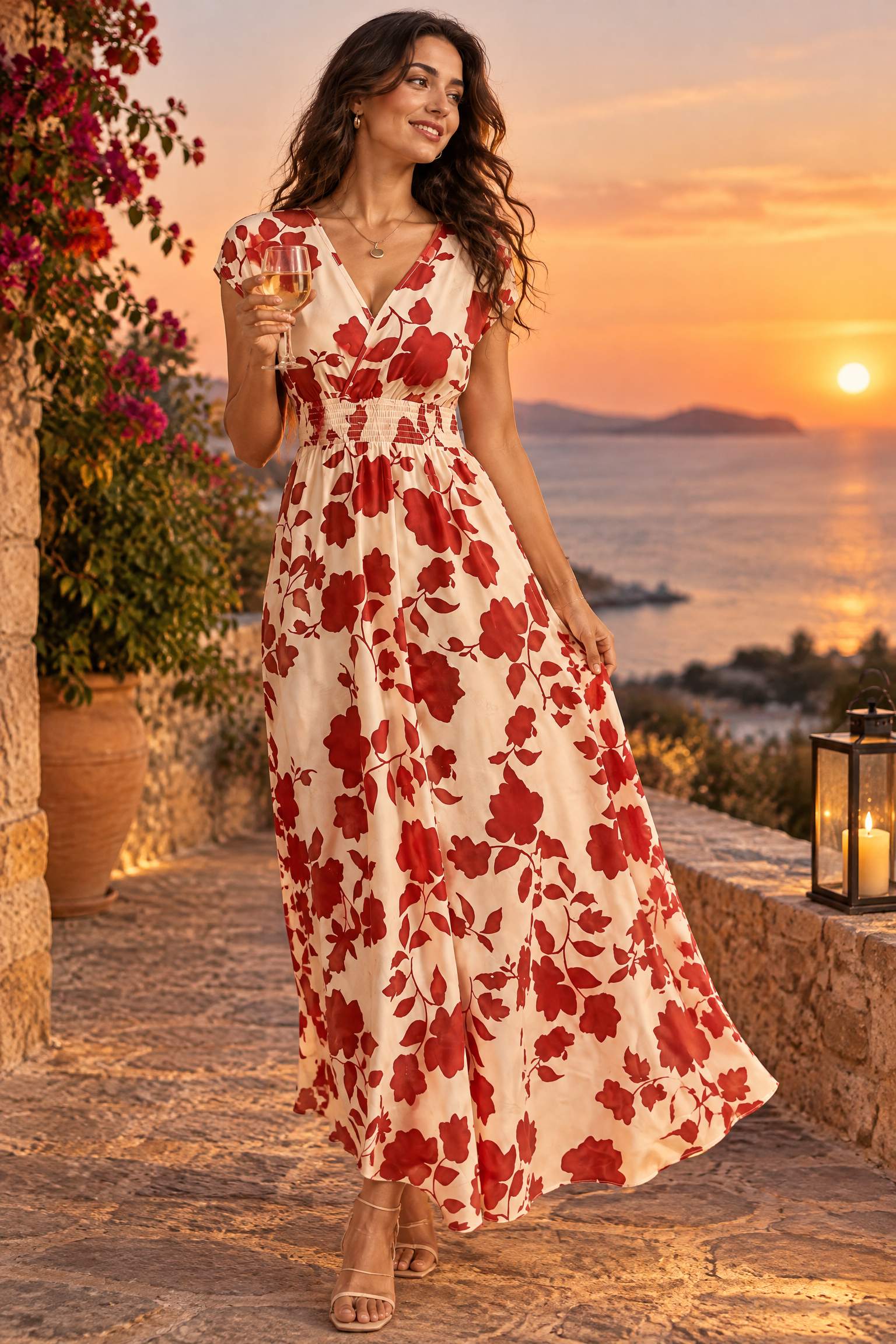 Robe longue écrue à fleurs et taille smockée | Deuxième photo lifestyle | Lounelle Paris