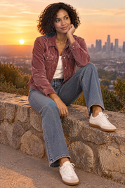 Veste-chemise rouge à poches utilitaires | Deuxième photo lifestyle | Lounelle Paris