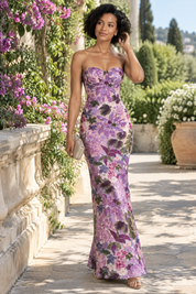 Robe moulante bustier violette | Photo lifestyle | Lounelle Paris