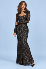 Vestido largo negro de encaje con escote corazón
