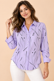 Chemise oversize lavande à imprimé cachemire | Vue de face | Lounelle Paris