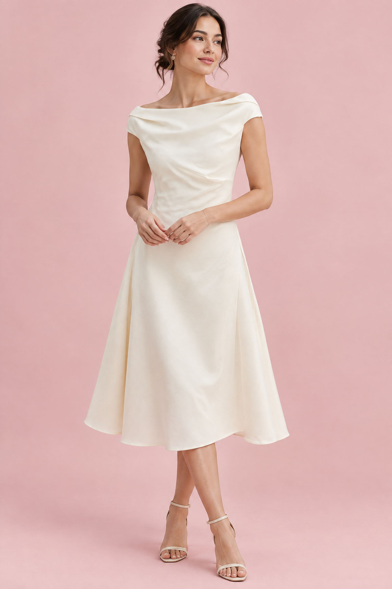 Robe trapèze blanc crème midi | Vue de face | Lounelle Paris