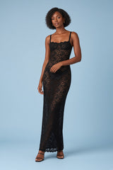 Vestido midi de encaje ceñido Negro