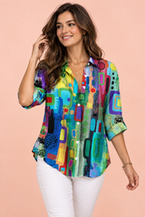 Camisa floral verde con cuello
