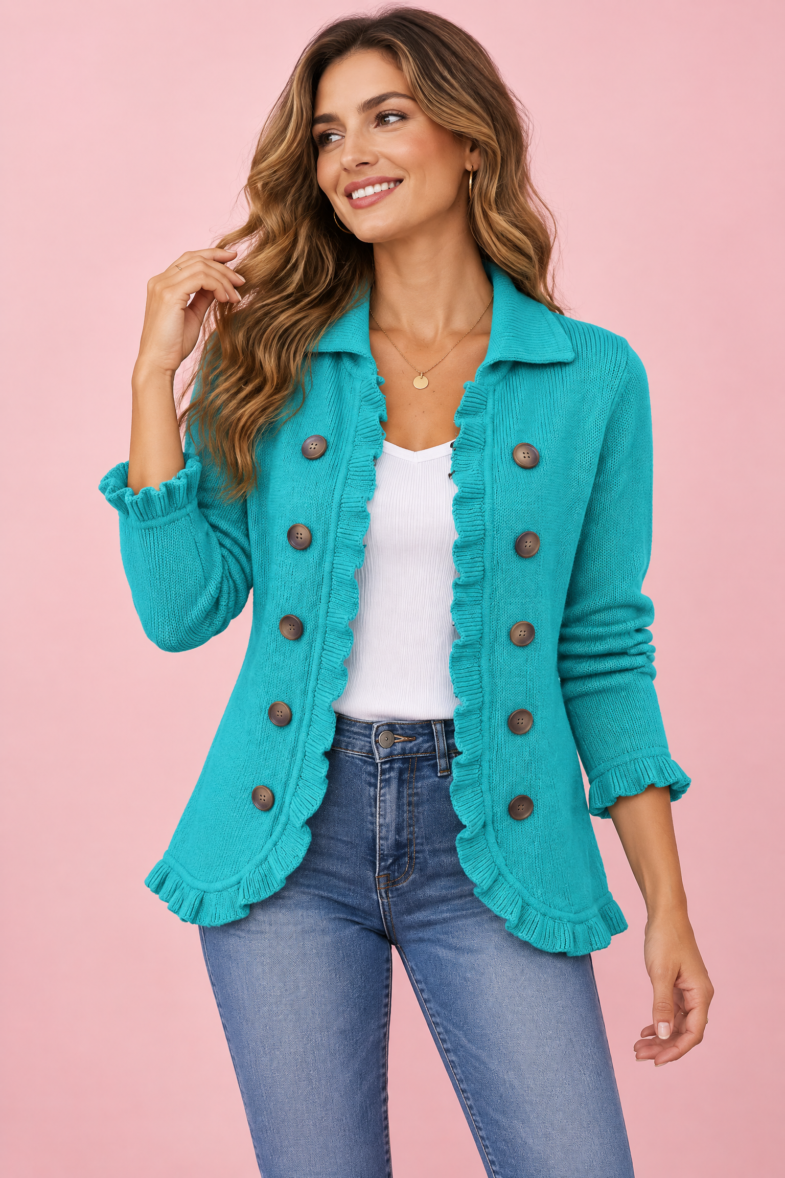 Veste ajustée turquoise à imprimé léopard | Vue de face | Lounelle Paris