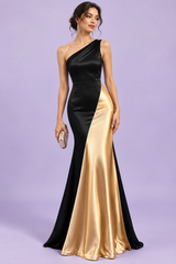 Vestido negro y dorado de un hombro