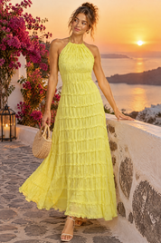 Robe longue plissée jaune | Deuxième photo lifestyle | Lounelle Paris