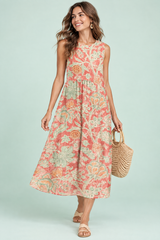 Vestido midi coral con estampado floral