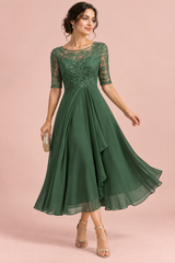 Vestido midi de gasa con cuerpo bordado Verde bosque
