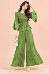 Conjunto verde plisado de pantalón ancho
