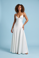 Vestido largo de satén con escote en V blanco