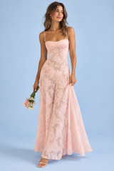 Vestido largo floral rosa de corte evasé