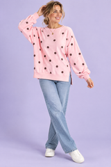 Sudadera oversize rosa de lunares