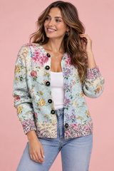Cárdigan floral con botones en azul