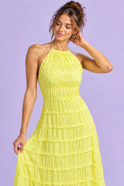 Robe longue plissée jaune | Vue rapprochée | Lounelle Paris