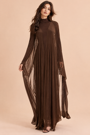 Robe marron dos nu avec cape | Vue de face | Lounelle Paris