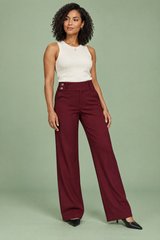 Pantalones burdeos de pierna ancha y tiro bajo