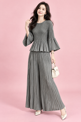 Conjunto gris plisado de pantalón ancho