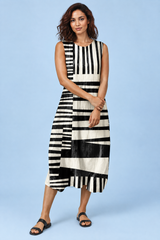 Vestido midi negro de rayas sin mangas