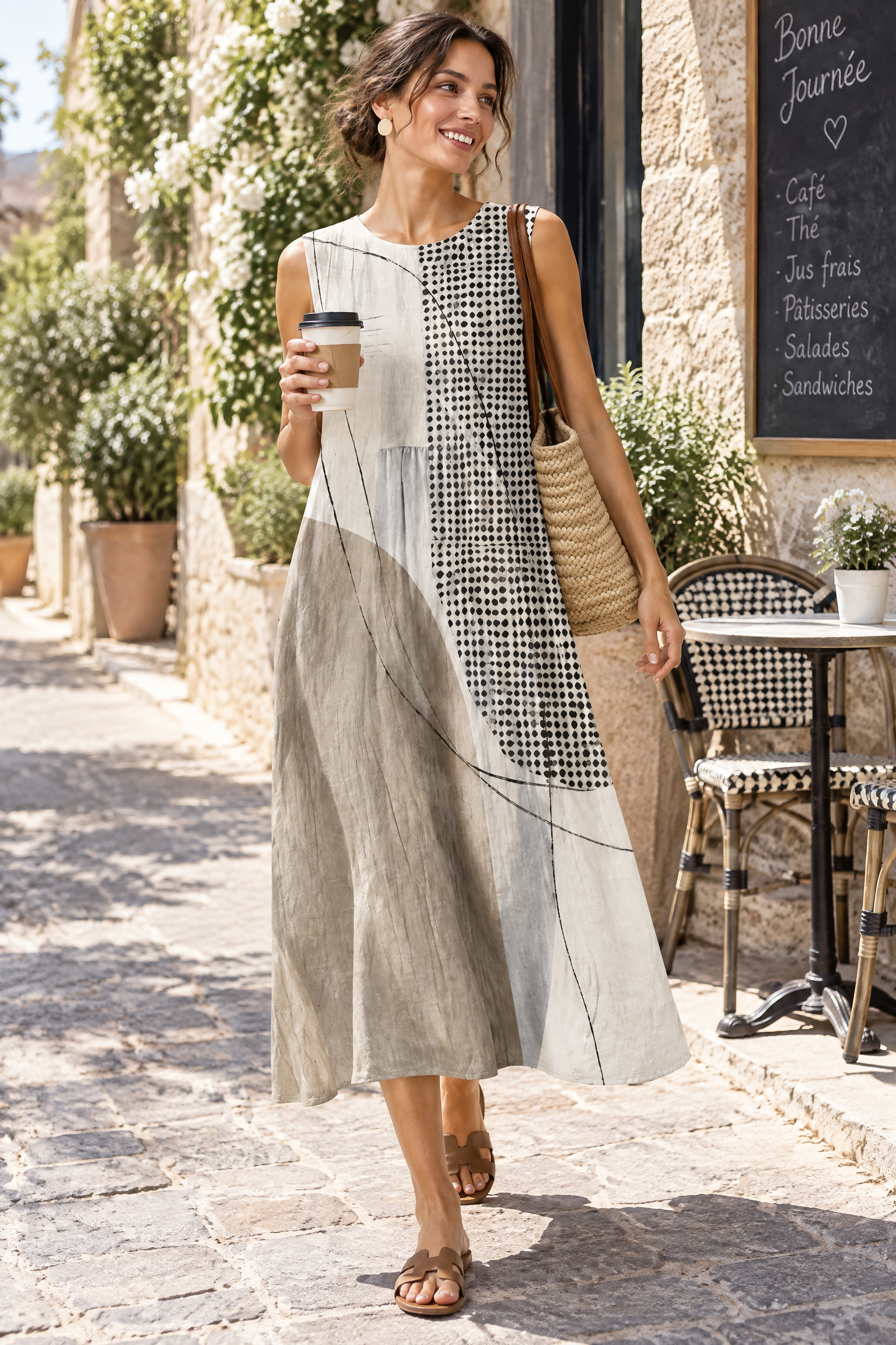 Robe midi écrue à imprimé floral | Photo lifestyle | Lounelle Paris