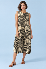 Vestido midi blanco roto de rayas sin mangas