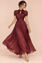 Robe longue bordeaux à volants | Vue en mouvement | Lounelle Paris