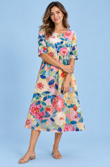 Vestido midi floral de corte evasé en blanco roto