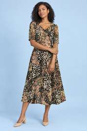 Robe longue noire à col V | Vue de face | Lounelle Paris
