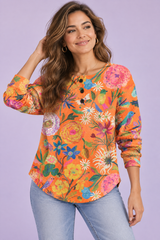 Top naranja estampado de punto gofrado