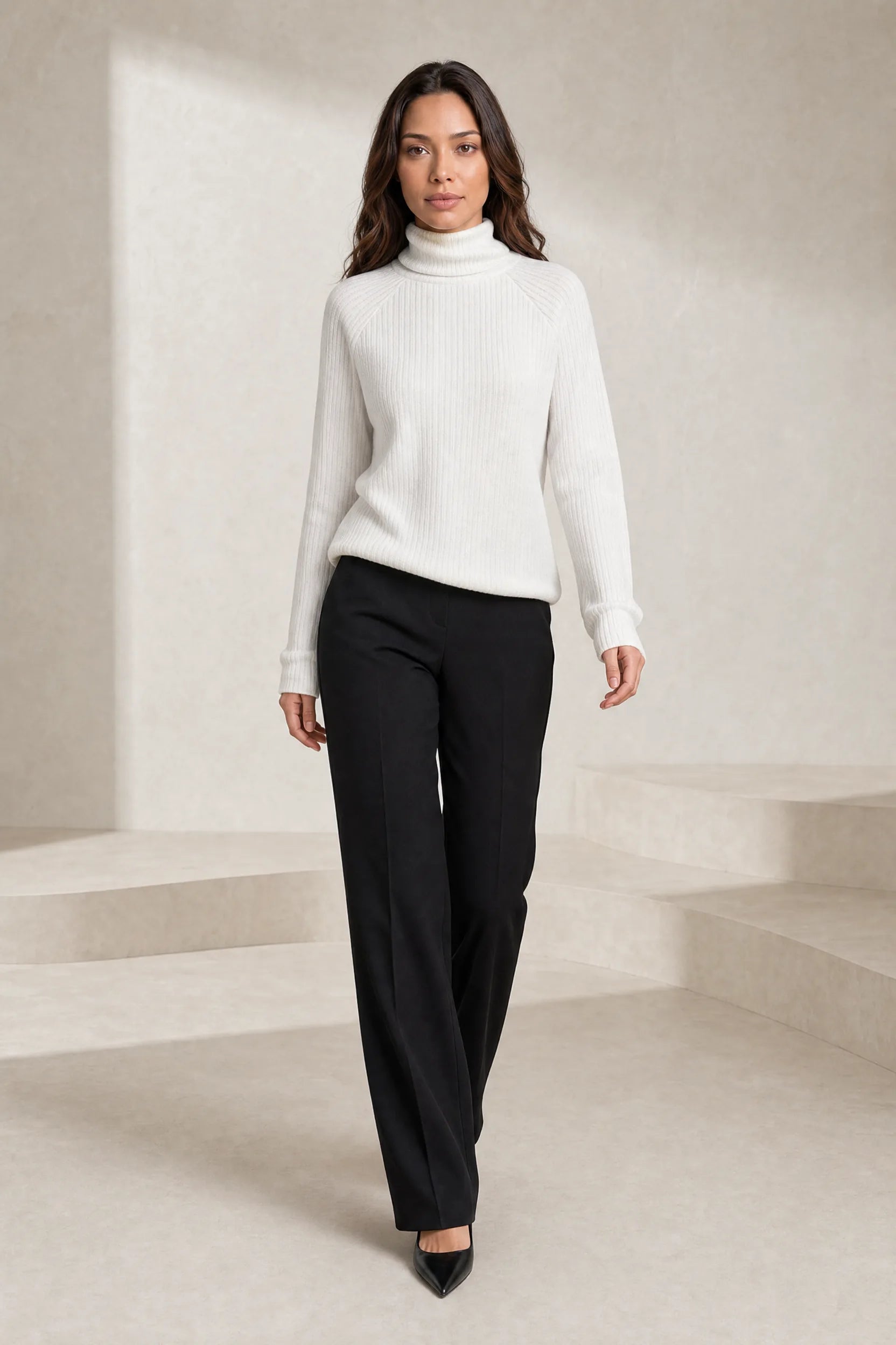 Pull blanc col roulé côtelé | Lounelle Paris