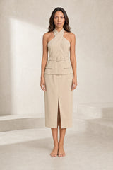Robe abricot col halter dos nu
