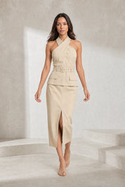 Robe abricot col halter dos nu | Lounelle Paris