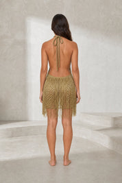 Robe abricot dos nu à franges | Lounelle Paris