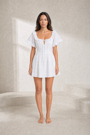 Robe blanche brodée dos ajouré | Lounelle Paris